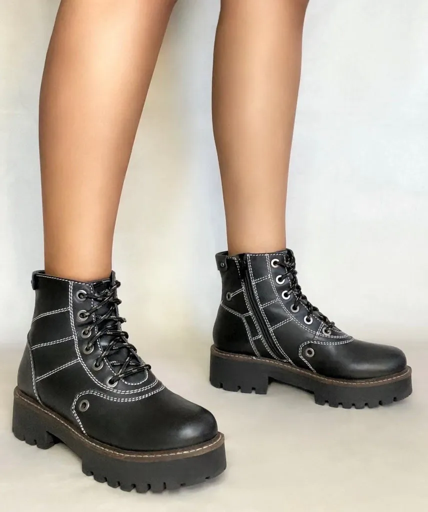 Anna Black Platform Combat Boot