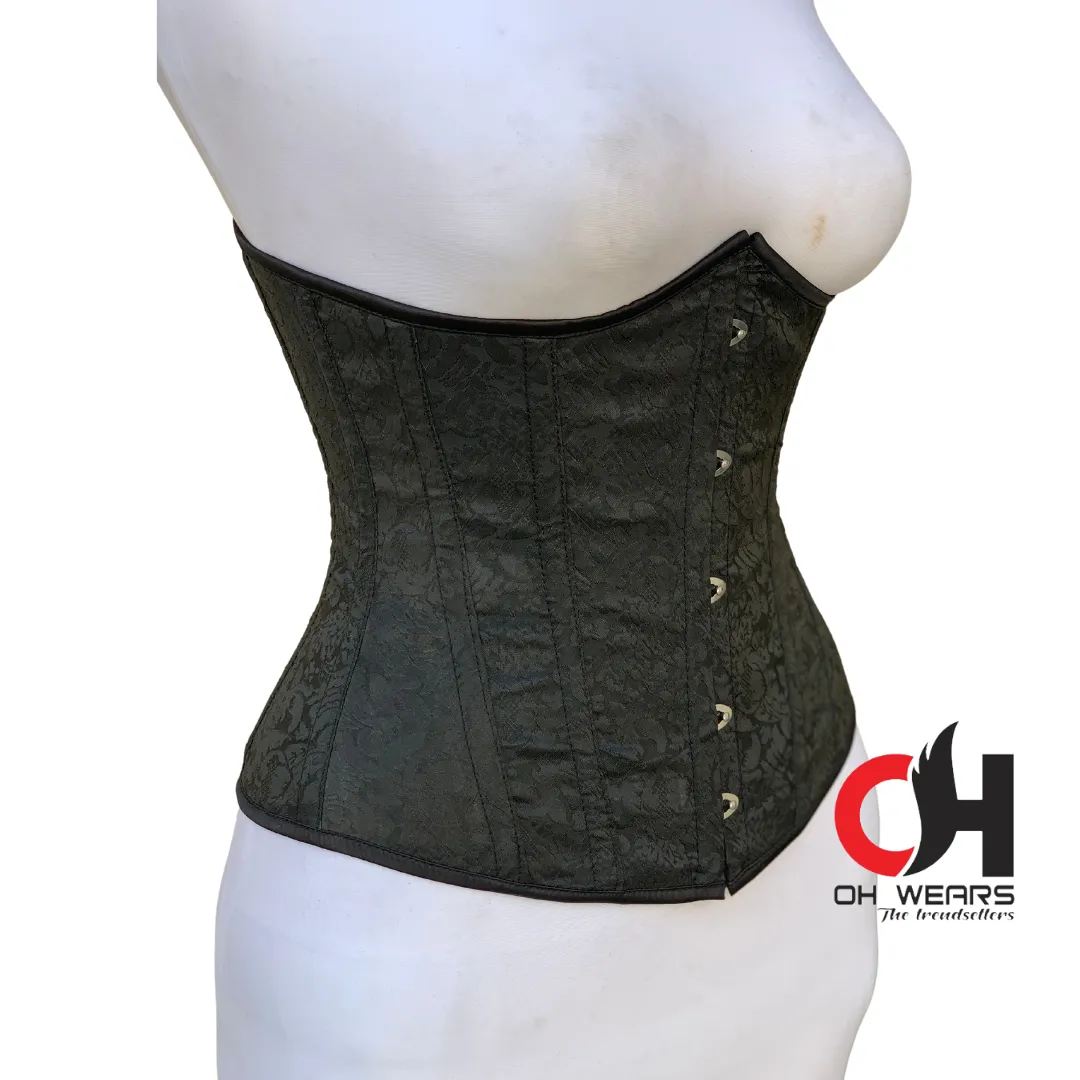 Black Brocade Underbust Corset - Steel Boned