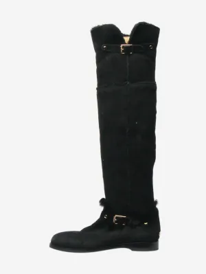 Black shearling knee-high boots - size EU 36.5