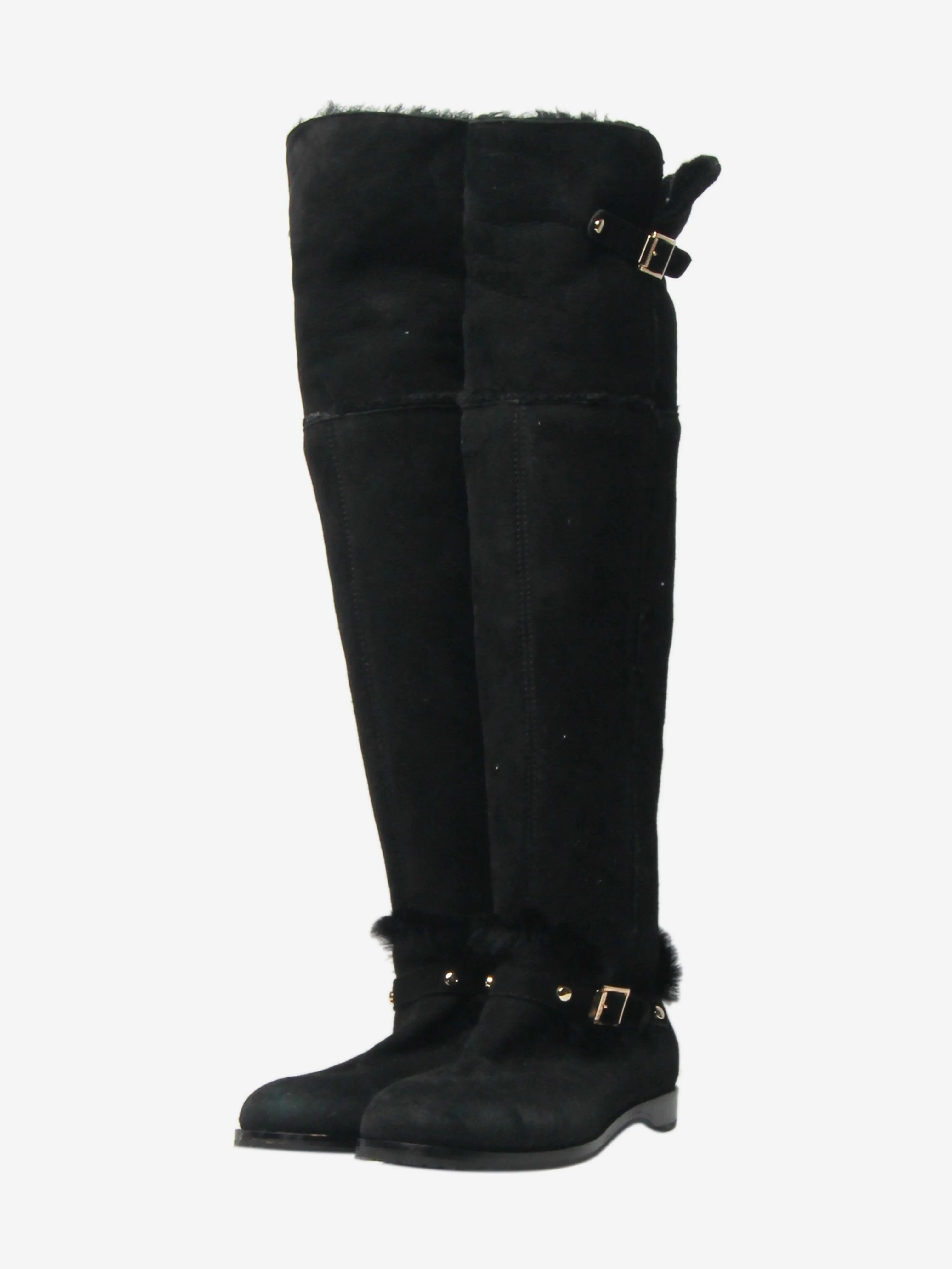 Black shearling knee-high boots - size EU 36.5