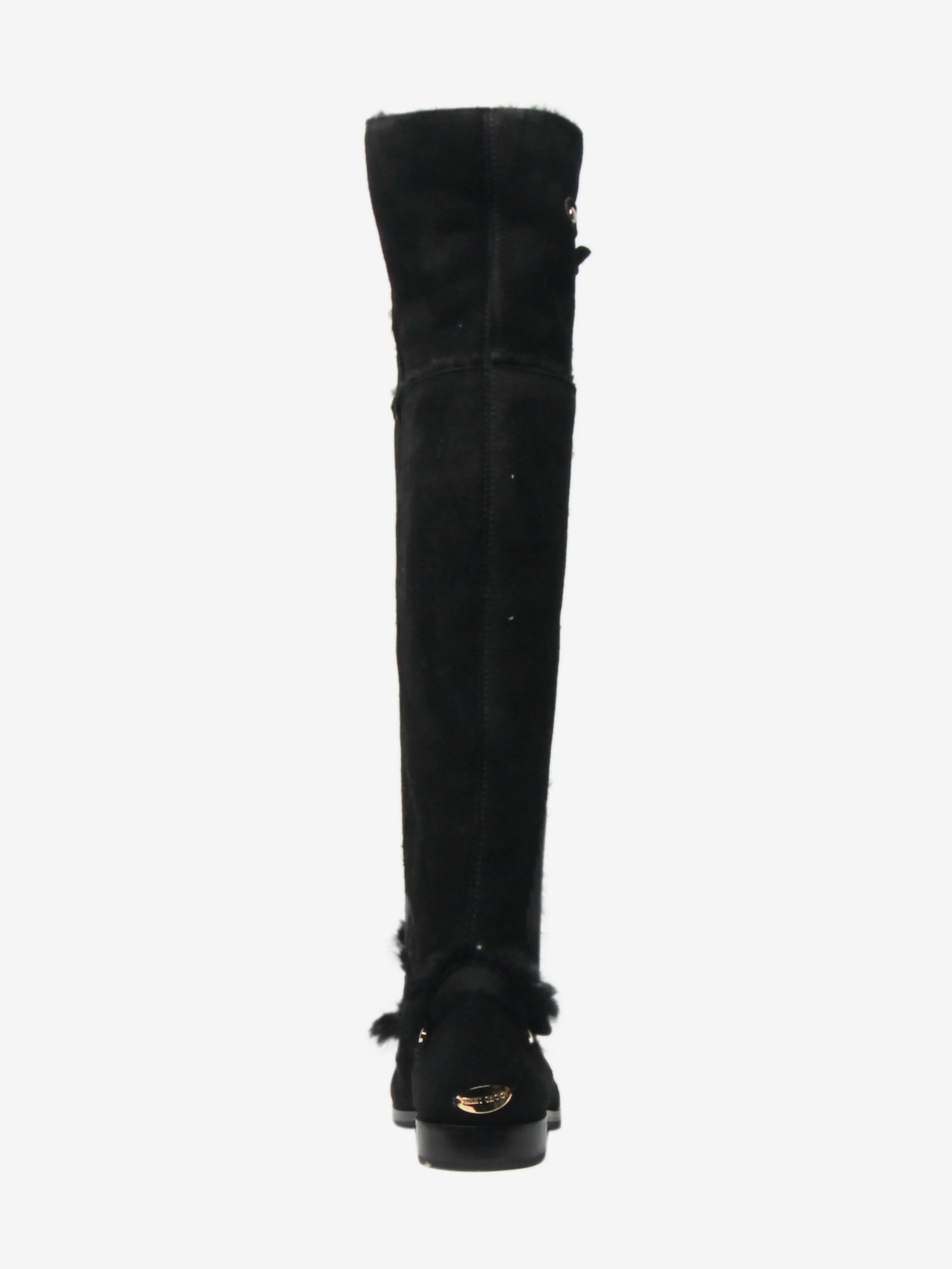 Black shearling knee-high boots - size EU 36.5