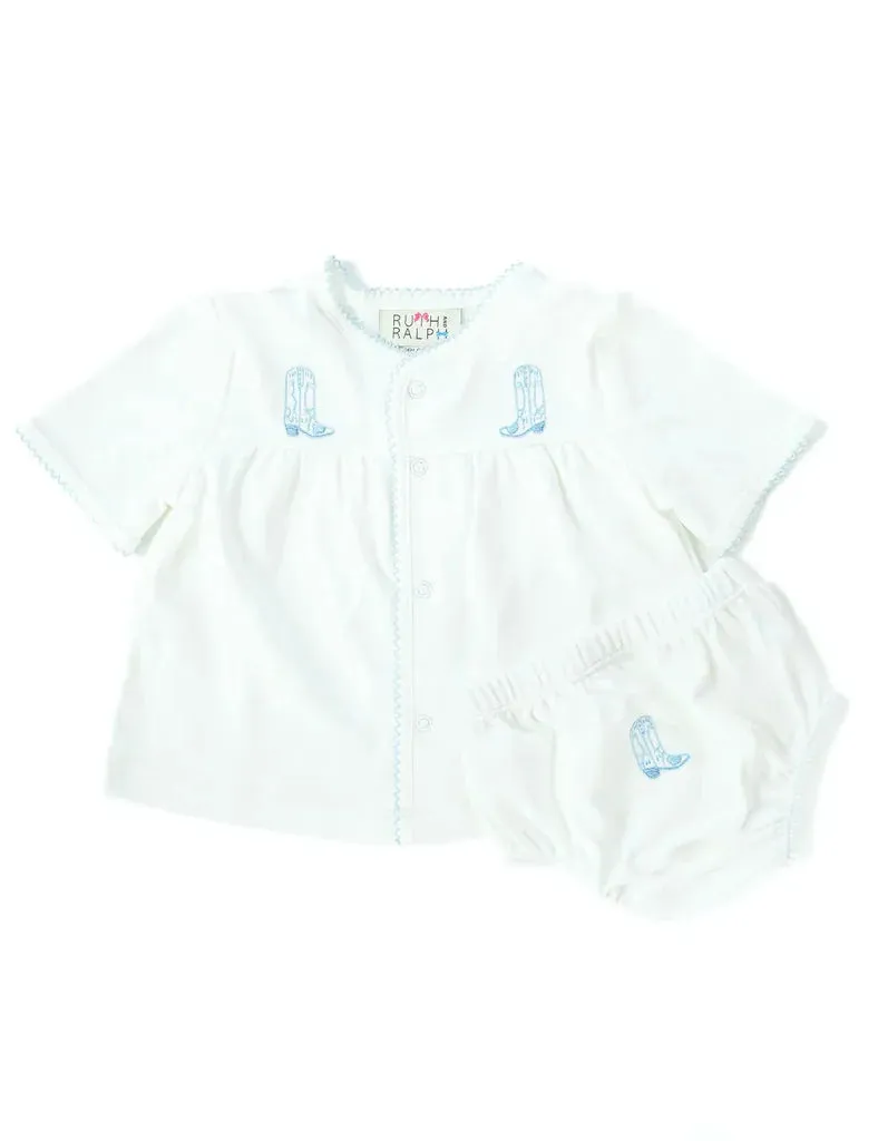 Blue Cowboy Boots Layette Set