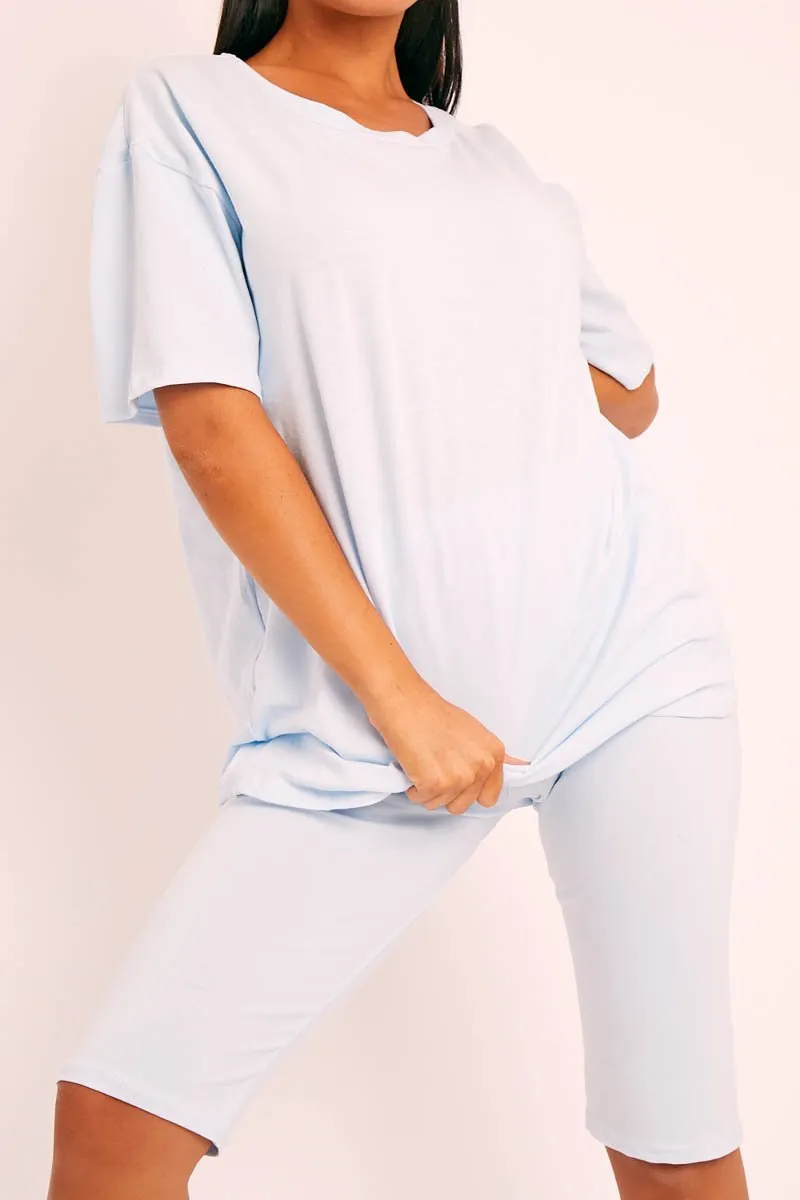 Blue Oversized T-shirt Cycling Shorts Co-ord - Bethanny