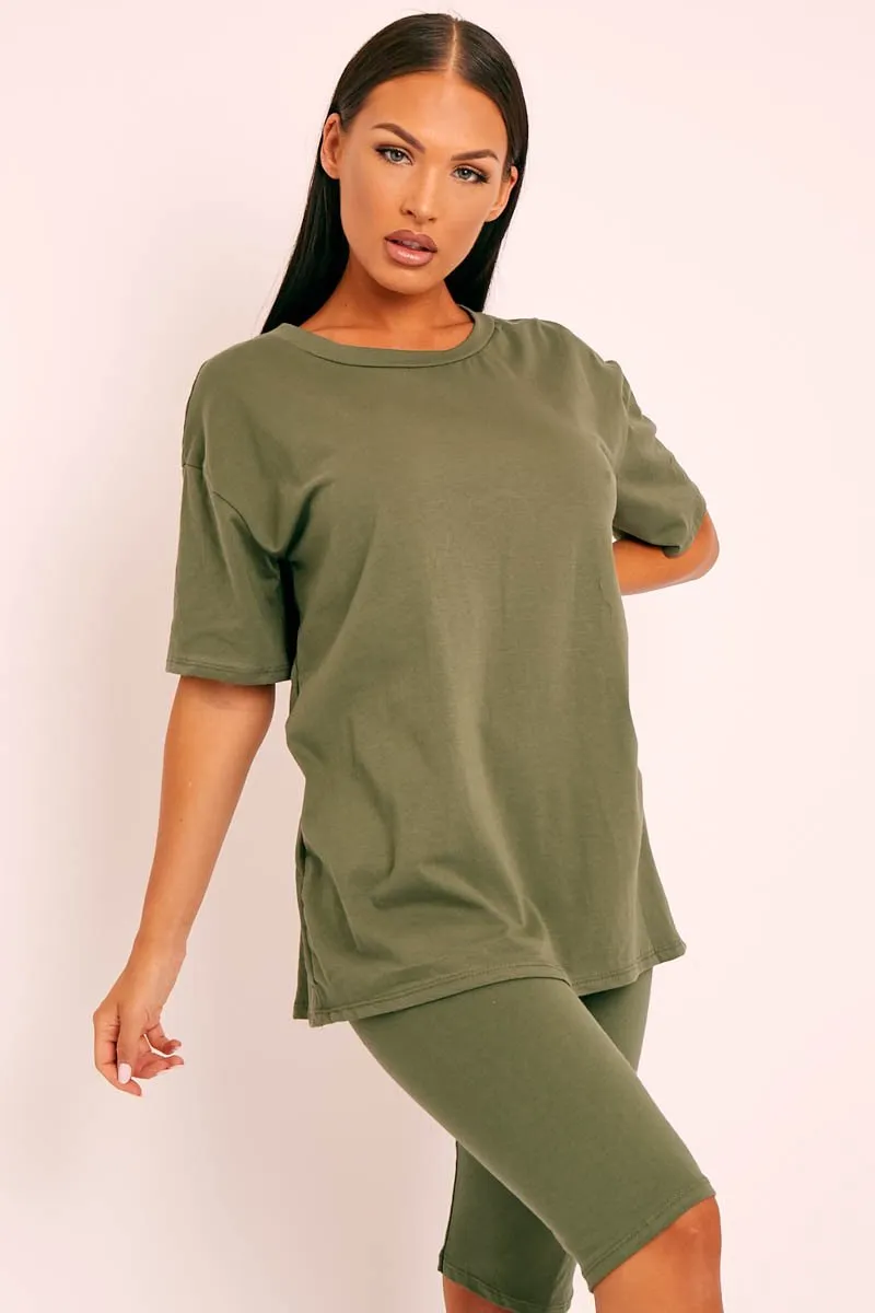 Green Oversized T-shirt Cycling Shorts Co-ord - Bethanny