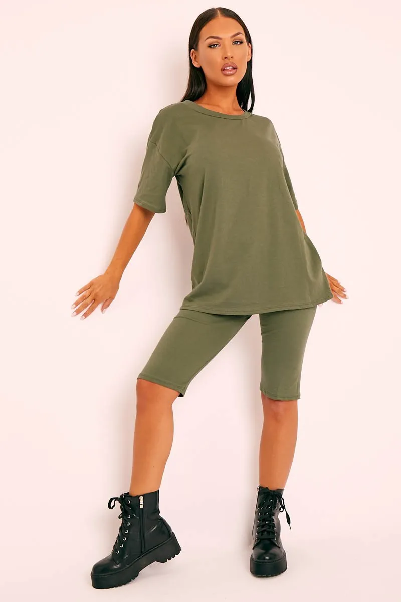 Green Oversized T-shirt Cycling Shorts Co-ord - Bethanny