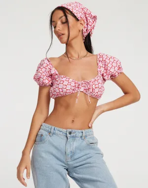 Haenji Crop Top in Apple Check Blush Red