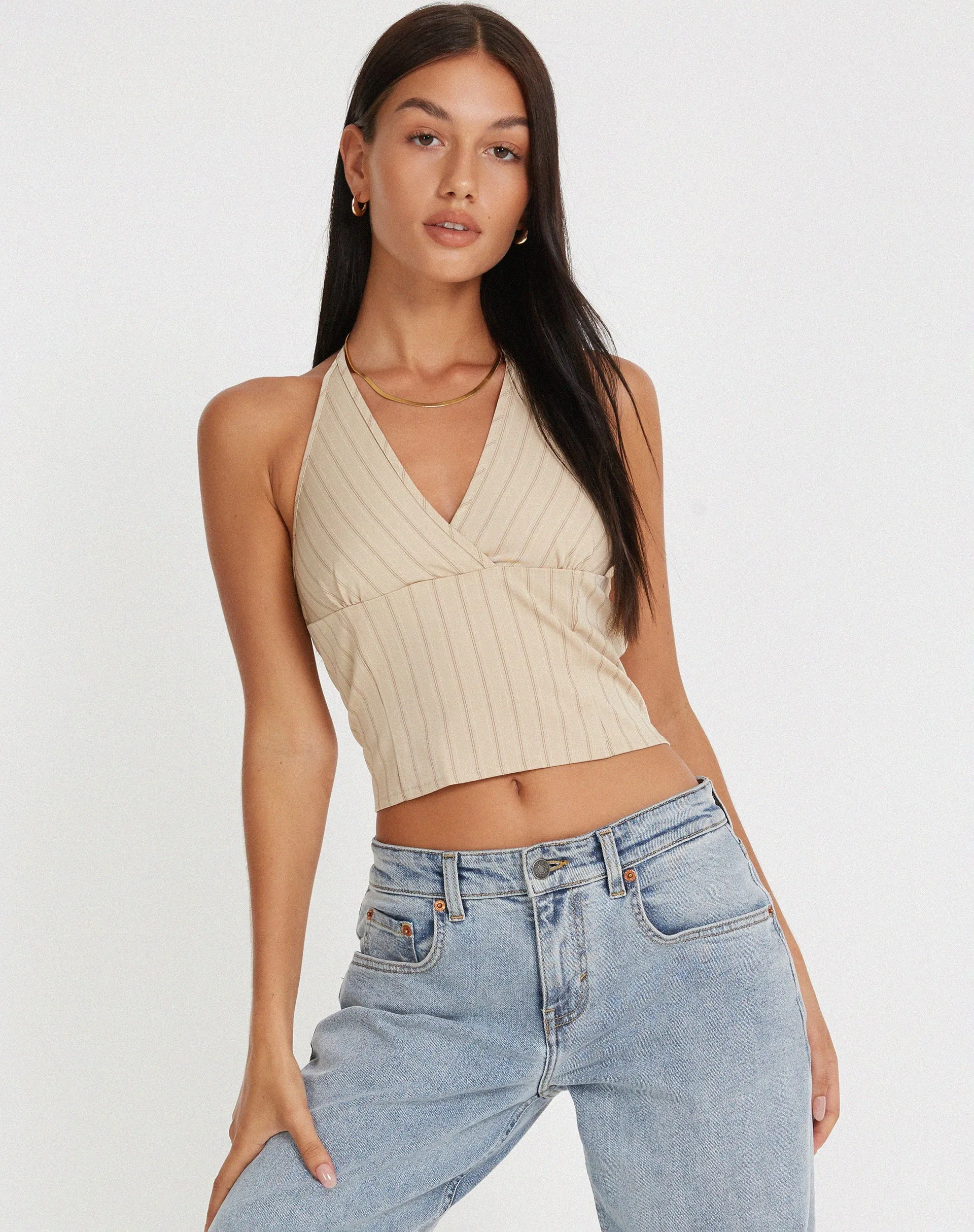 Hajra Halter Top in Cream Stripe