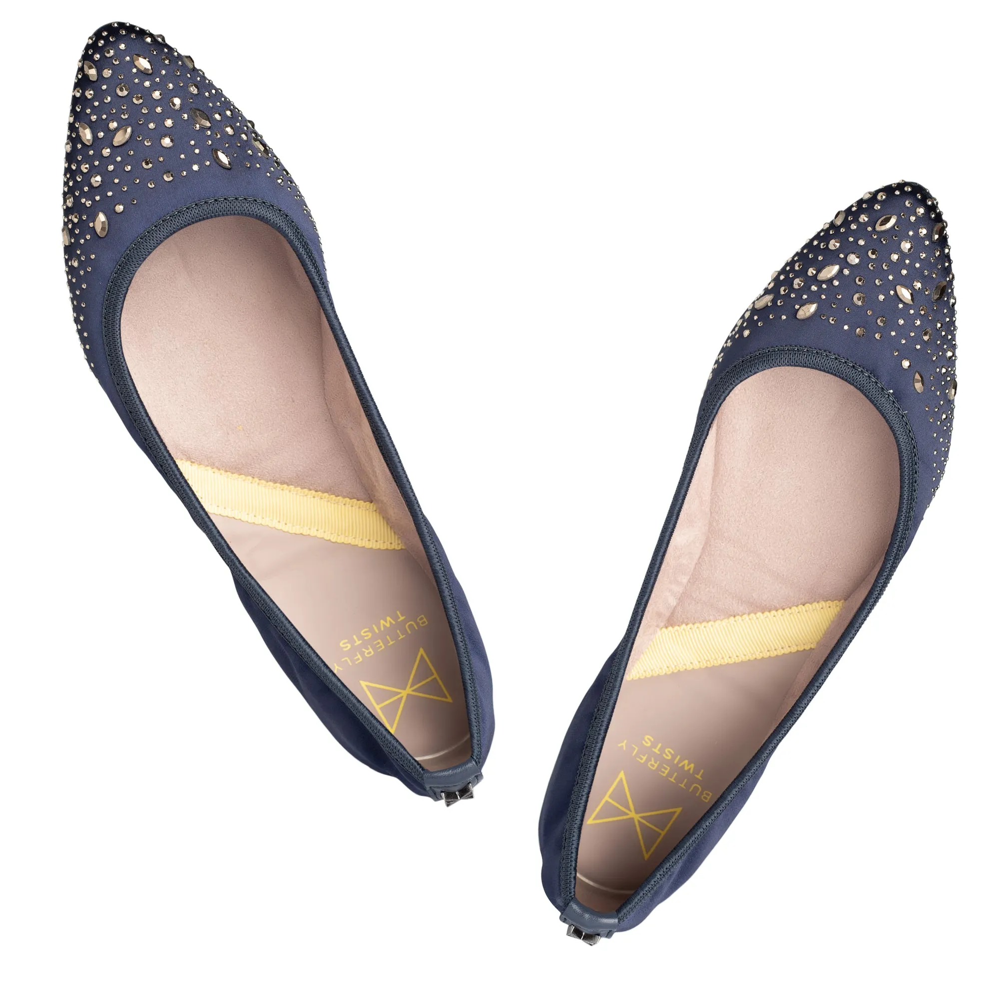 JANEY Ballet Flat Shoes - Navy Crystal