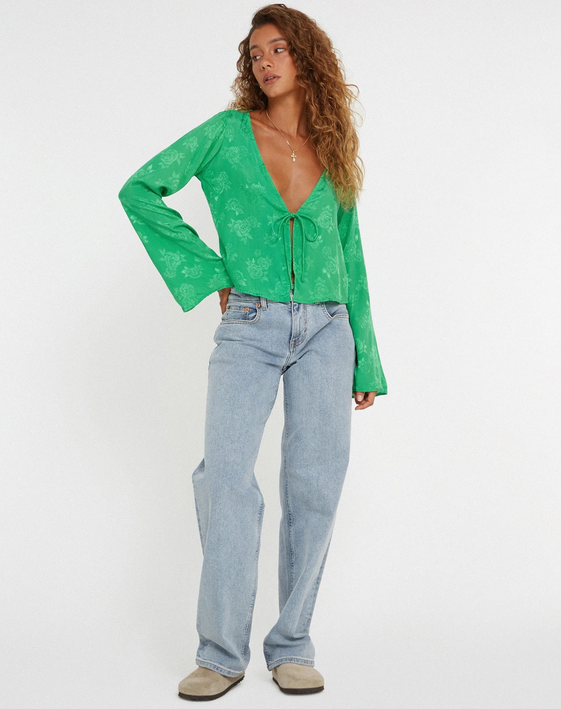 Merida Top in Satin Rose Jade Green