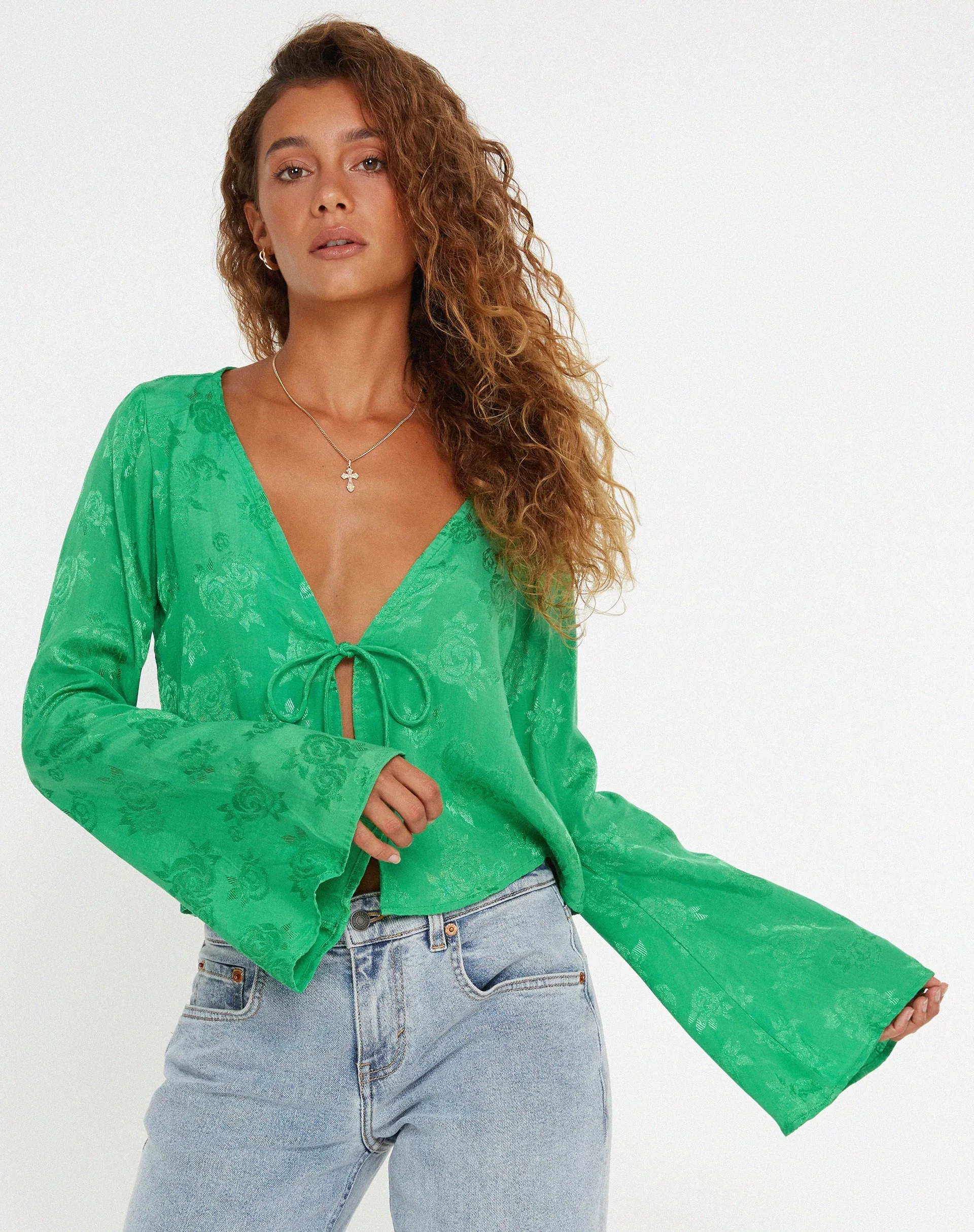 Merida Top in Satin Rose Jade Green