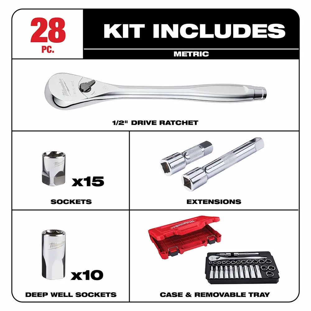 Milwaukee 48-22-9510 28 pc 1/2" Socket Wrench Set – Metric