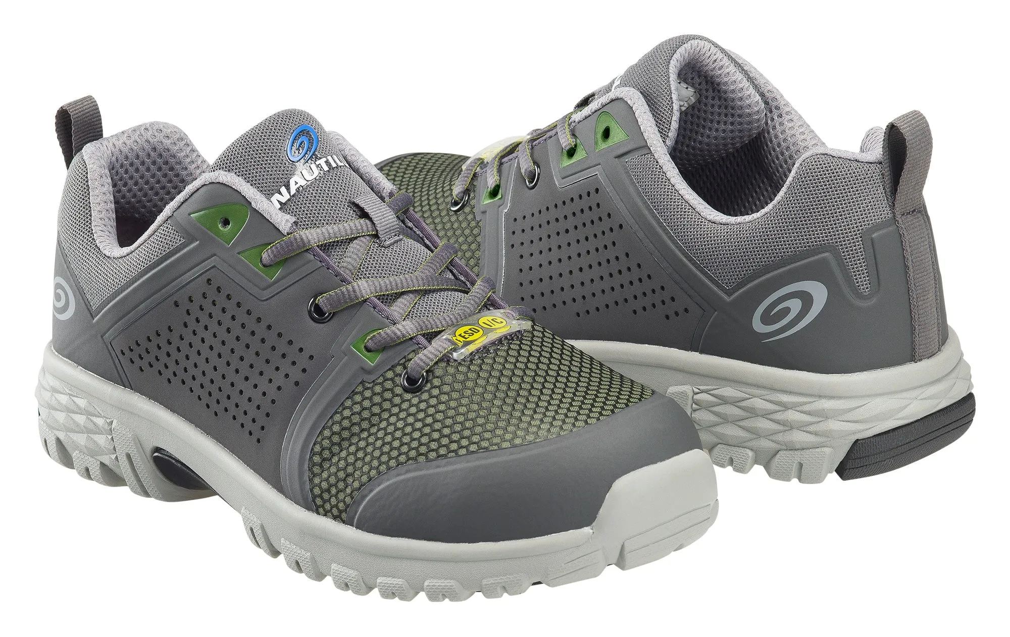 Nautilus Mens Grey/Green Mesh Alloy Toe 1310 Zephyr ESD Work Shoes