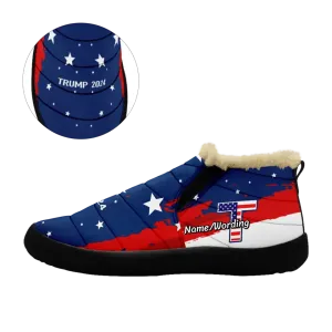 Personalized Trump Ankle Boots, Custom MAGA Fur Flat Ankle Boot , Warm Zipper Boots