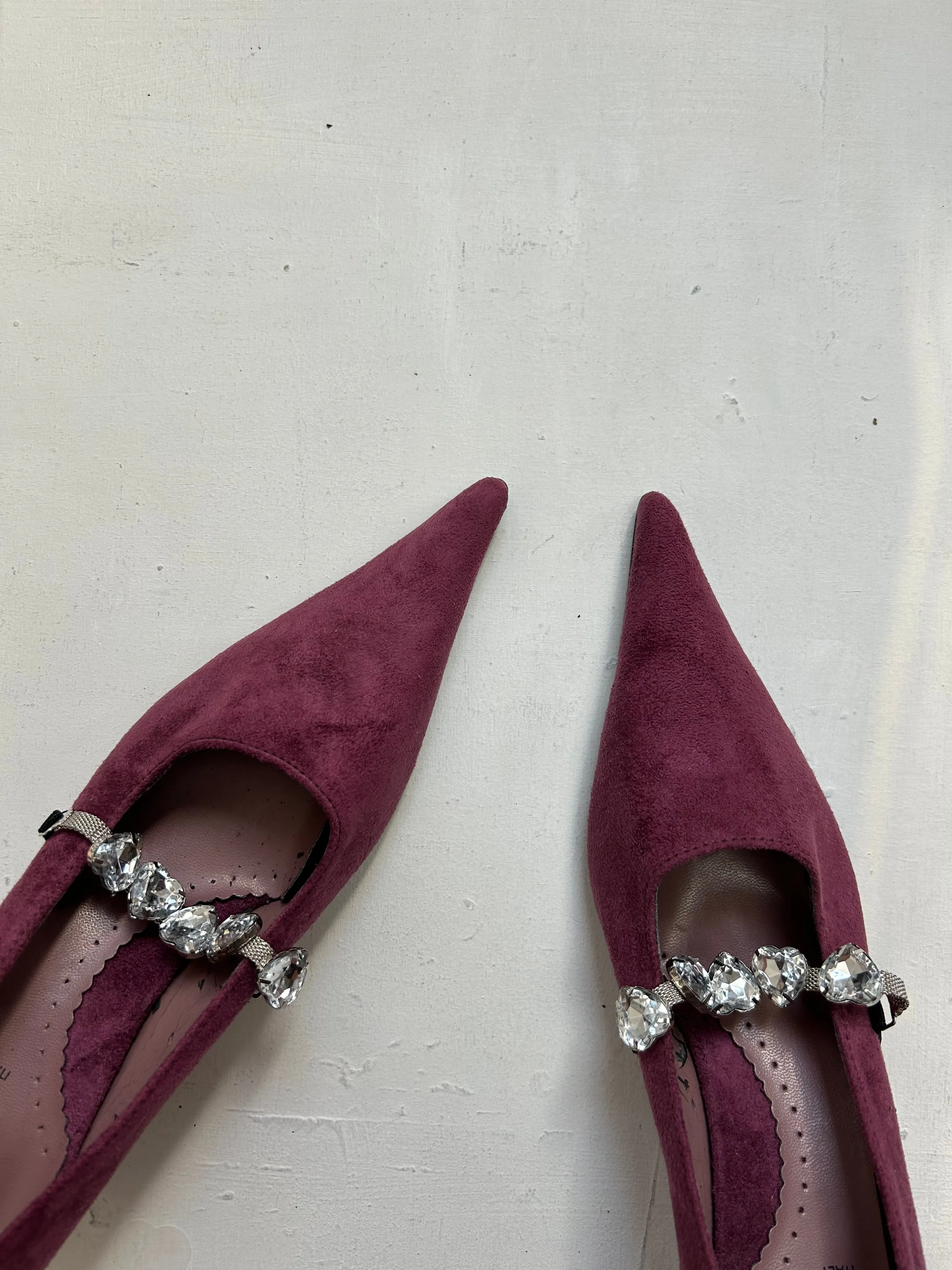 Purple suede rhinestone kitten heels shoes (38)