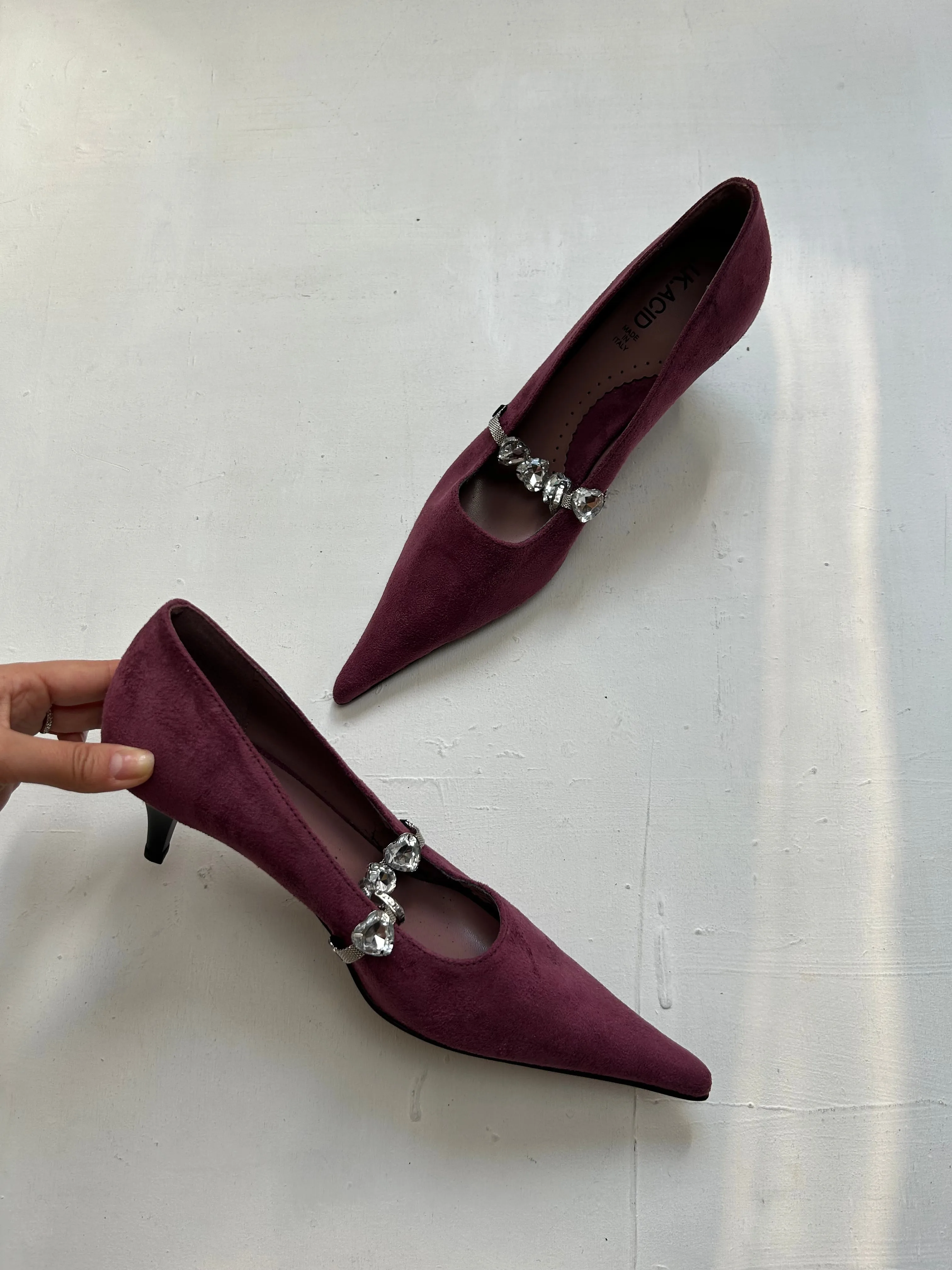 Purple suede rhinestone kitten heels shoes (38)