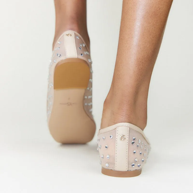 Sadie Ballet Flat in Beige Crystal Mesh