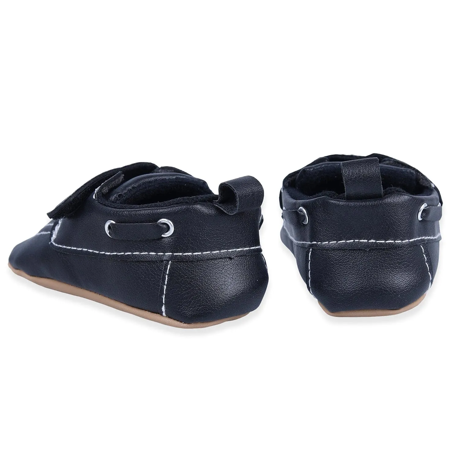 Solid Hookloop Stylish Leather Velcro Shoes - Black