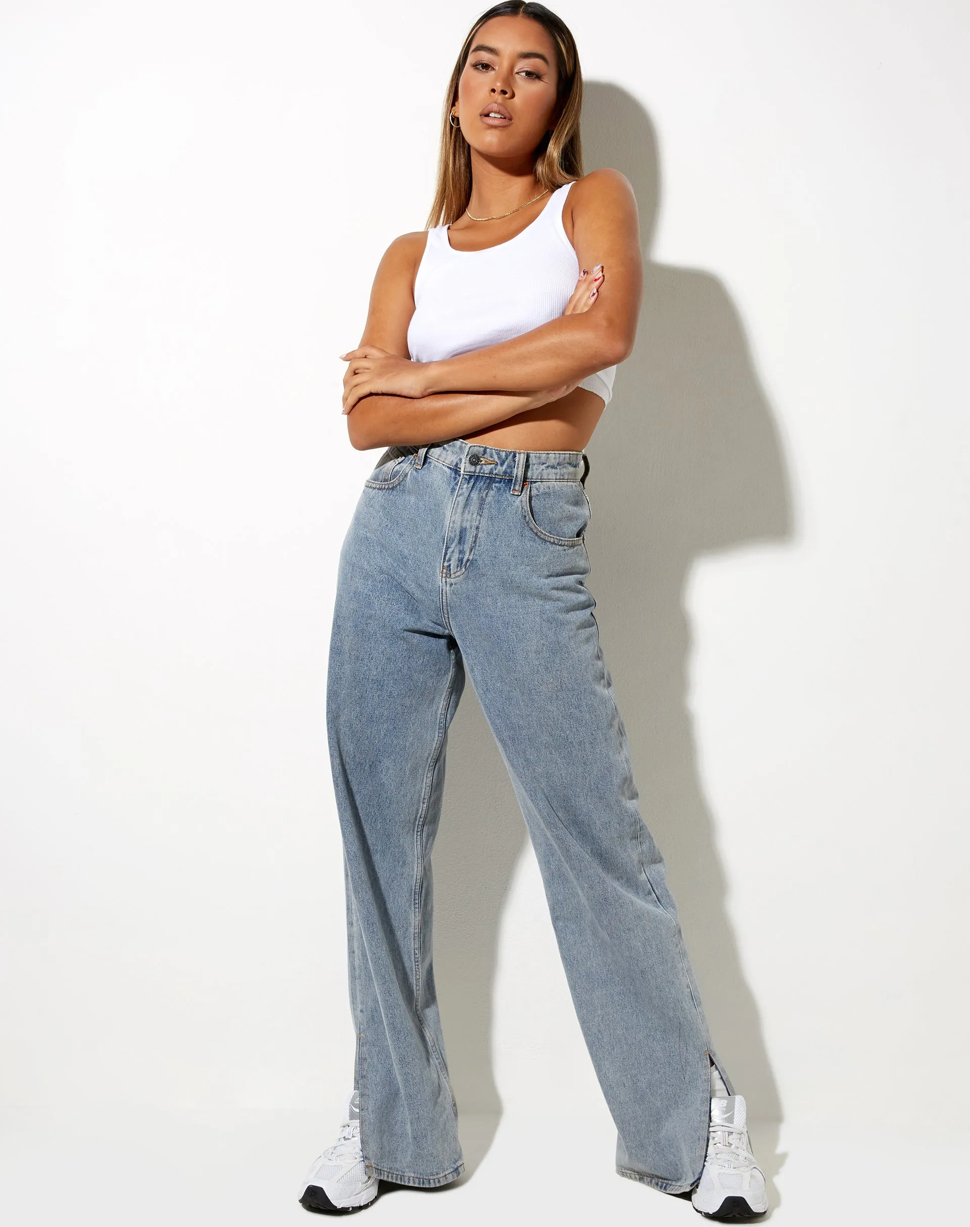 Split Parallel Jeans in Light Blue Wash