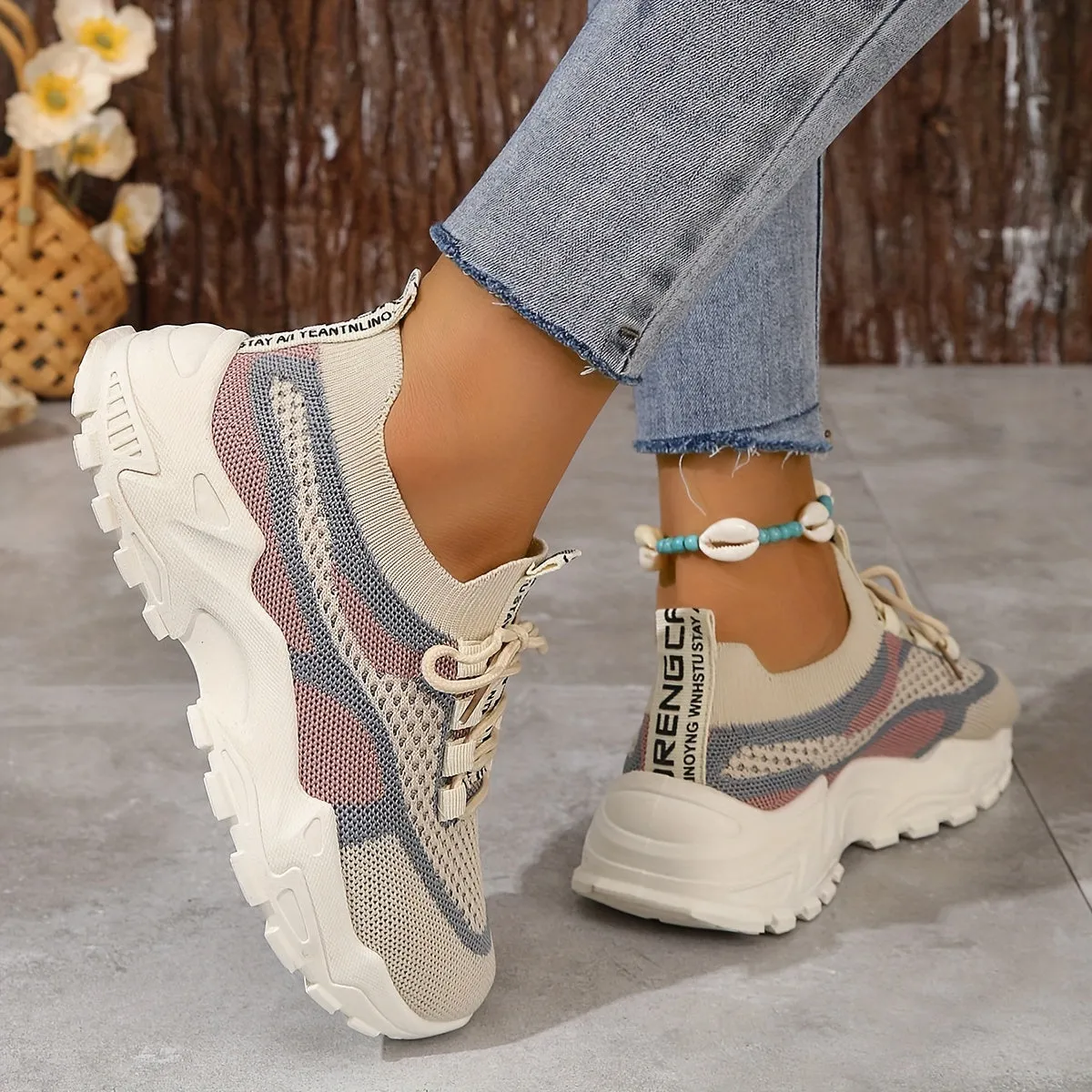 Stylish Womens Mesh Platform Sneakers Comfy Outdoor Sport Shoes