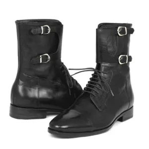 Tailor Made Handmade Double Monk Strap Derby Toe Cap Lace Up Formal Boots