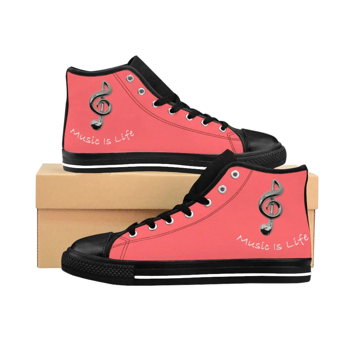 Women's  Music Is Life (Coral) High-top Sneakers